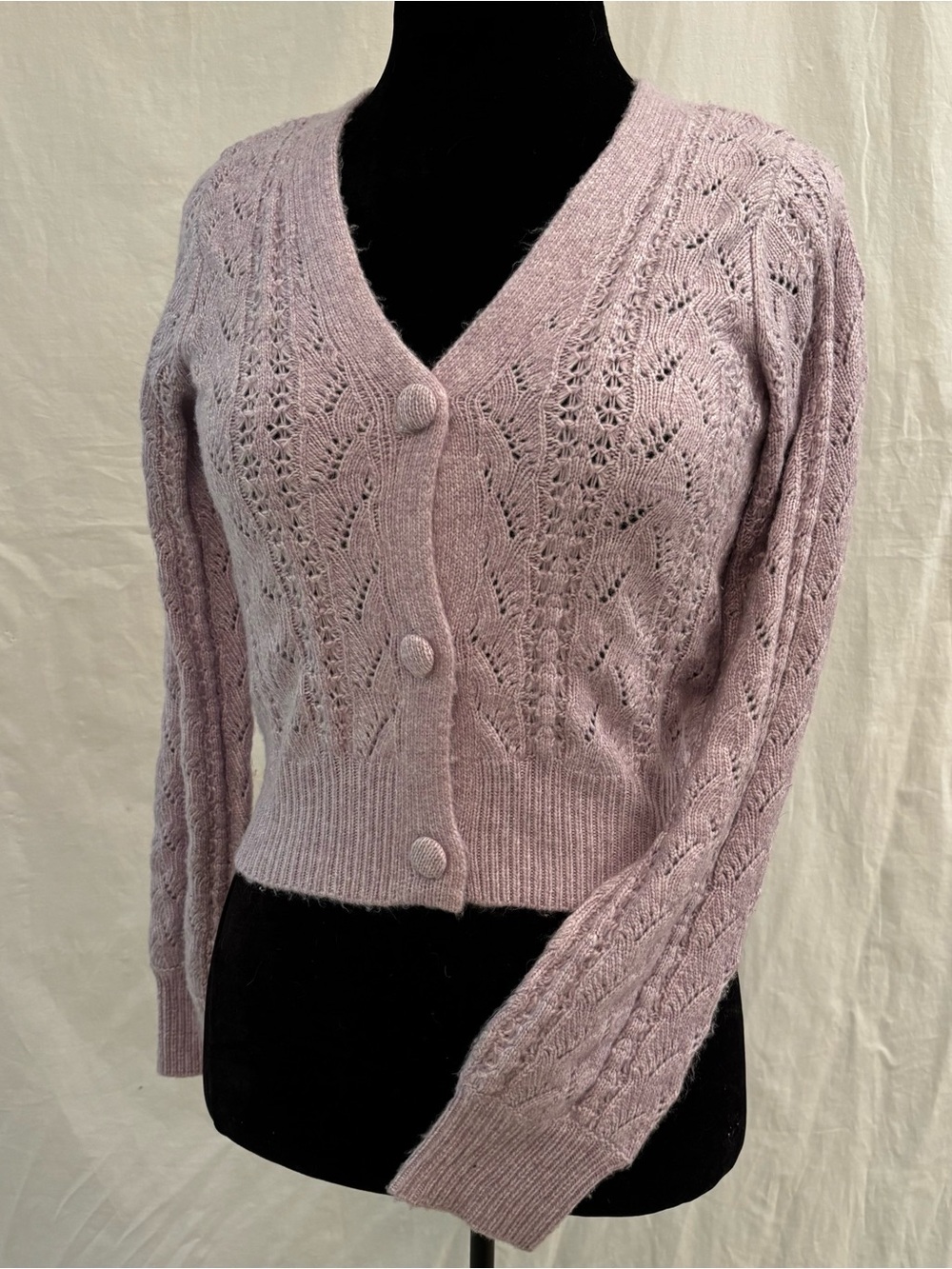 Jessica Simpson Pointelle Knit Cardigan Lavender Coquette Cottagecore Ballet S